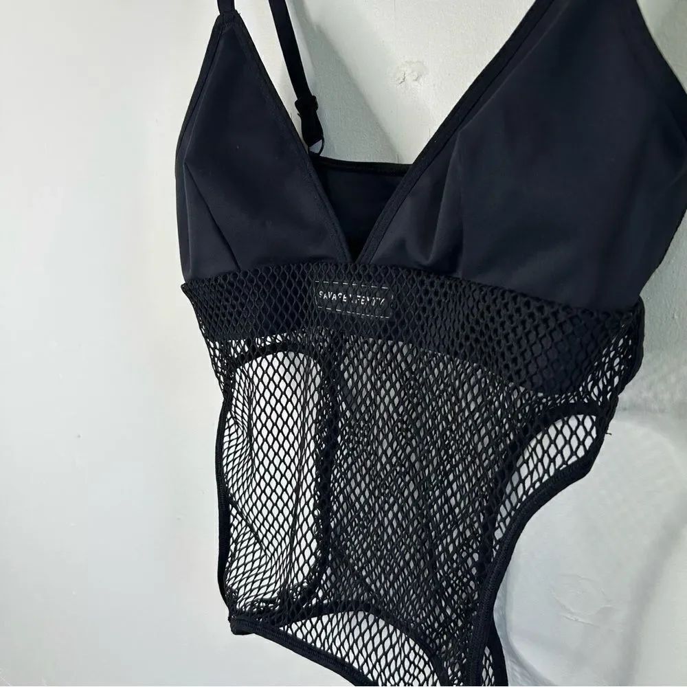 Savage X Fenty Black Mesh Bra Teddy Body Suit Intimates size Medium